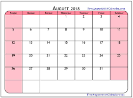 August 2018 Calendar Pink Printable Calendar Calendar Printables July Calendar