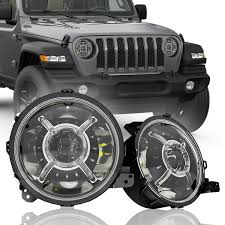 Black And White Jeep Wrangler 2020 True 9 Led Headlights For Jeep Wrangler Jl Jt Gladiator Trucks Unique Design With Drl Halos And Adjust Jeep Wrangler Accessories Jeep Wrangler Wrangler Jl