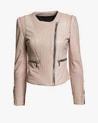 Barbara Bui Exclusive Collarless Stud Leather Jacket Studded Leather Jacket Pink Leather Jacket Collarless Leather Jacket