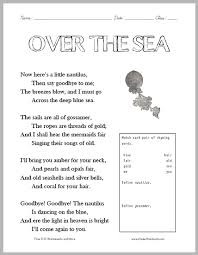 Over The Sea Poem Worksheet For Children Free To Print Pdf File Poetry Worksheets Poetry Middle School Poems For Middle School