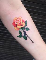 Vibrant Colour Rose Tattoo On The Inner Arm Small Rose Tattoo Yellow Rose Tattoos Rose Tattoo Forearm