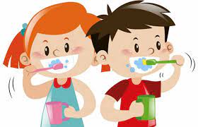 Mother and daughter brush the teeth in bathroom. I Brush My Teeth Each Morning And Then Again At Night