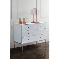 Stiletto Toughened White Glass And Rose Gold Side Table Side Tables Bedroom White Glass Drawers