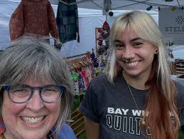 Thank you @neve.palubicki for helping me set up, running the shop,  designing and sewing our new jackets!! You are a gift! We are here from  10-5 along with SO MANY amazing artist!