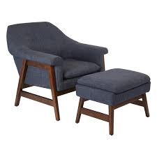 Navy blue chair with ottoman. Flynton Chair And Ottoman In Navy Blue Fabric With Medium Espresso Frame Asm Ftnas M19