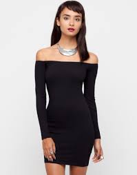 Motel Deborah Long Sleeve Off Shoulder Dress In Black Top Shop Asos House Of Fraser Nastygal Black Off Shoulder Dress Simple Long Sleeve Dress Motel Dress