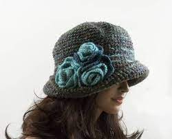 Crochet Cloche Hat With 3 Crochet Flowers Taupe And Crochet Flowers Crochet Crochet Hat Pattern