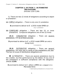 A moral or legal duty to do something: Alternative Obligations Arts 1199 1206 Legal Liability Damages