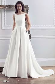 Modern Plain Bateau Neckline Wedding Dress With A Pleated Skirt And Pockets Wedding Dresses Sheer Wedding Dress Ball Gowns Wedding
