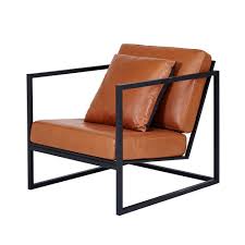 Minimalist modern design plastic and black steel wire leg chair. Modern Designer Stanley Armchair Black Metal Frame Leather Seating Leather Armchair Leather Armchair Modern Black Armchair