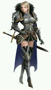 Female Warrior With Sword Sheathed As Well With Armor Leggings With Armored Gauntlets And A Skirt With A Blu Female Knight Fantasy Female Warrior Warrior Woman