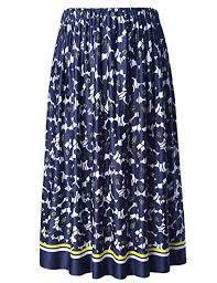 Chicwe Womens Plus Size Flared Floral Calf Length Skirt With Elastic Waist