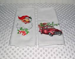 Whimsical Holiday Kitchen Dish Towels Red Truck Vintage Santa Dish Hand Towel White Cloth Towel Wi Kitchen Dish Towel Holiday Kitchen Dish Towels