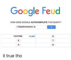 What is the author's main purpose in writing this article? Google Feud How Does Google Autocomplete This Query Rdankmemes Is Normie 10000 2 7 Google Meme On Me Me