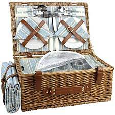 Outline set of picnic wicker vector icons for web design isolated on white background. Buy Wicker Picnic Basket Set For 4 Persons Large Willow Hamper With Large Insulated Cooler Compartment Free Waterproof Blanket And Cutlery Service Kit Classical Brown Online In Vietnam B07f3xxdym