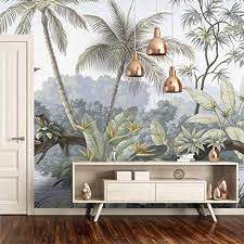 Styling wallpaper with on trend wall panelling for a stylish feature wall. Amazon Com Botanic Green Aamazon Forest And Palm Tree Wallpaper Tropical Leaf Banana Wallpaper Mural Background Living Room Bedroom Peel And Stick Handmade