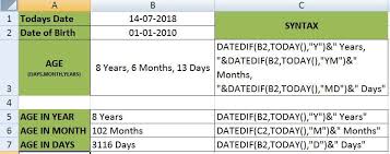 Calculate Your Age With Excel Excel Syntax Calculator