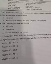 Soal ini bertujuan untuk melatih dan menguji pemahaman anda tentang algoritma dan pemrograman dasar. Contoh Soal Uts Algoritma Dan Pemrograman Brainly Co Id