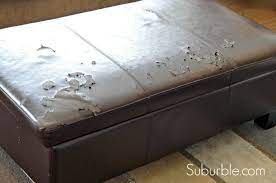 The No Sew Way To Recover An Ottoman Suburble Diy Storage Ottoman Diy Ottoman Leather Ottoman