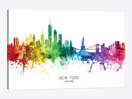 Dan kun je deze wanddecoratie super makkelijk op canvas, maar ook op een. New York Skyline Rainbow Art Print By Michael Tompsett Icanvas