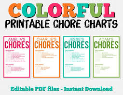 colorful customizable chore chart pack instant download