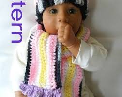 PDF Pattern Crochet Hat and Scarf 4 Sizes Striped Kiddy With Flower for  Baby 0-3 Months 3-6 Months 6-9 Months and 9-12 Months