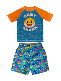 Baby boys two piece swimsuits rash guard short sleeve shark bathing suit swimwear sets with hat upf 50+ for kids. Baby Shark Baby Shark Toddler Boy 2pc Rash Guard Set Walmart Com Walmart Com