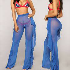 Focusnorm Plus Size Women Mesh Sheer Bikini Cover Up Long Pant Trousers Beach Swimwear Walmart Com Bikini Cover Up Plus Size Women Sheer Bikini