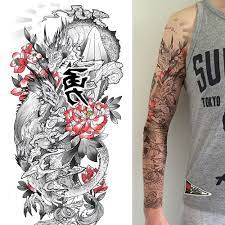 A freshly tattooed dragon tattoo of a women with cherry blossom flowers. Double Dragon Full Arm Sleeve Tattoo Wettbewerb In Der Kategorie Tattoo 99designs
