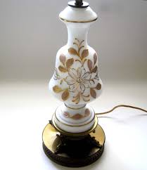 Vintage Table Lamp Hollywood Regency Gold Filigree Base Thick Gold Flower Design White Glass Home Decor V Vintage Table Lamp Vintage Lighting White Glass