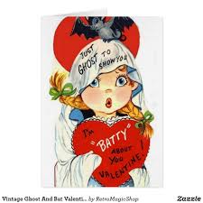 Whether you need a single card for your sweetheart or a lot of cards for your child's classroom, we can help. Vintage Ghost And Bat Valentine S Day Card Zazzle Com In 2020 Vintage Valentine Cards Vintage Valentines Valentines Cards