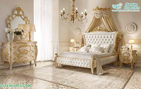 J&m furniture palermo white lacquer with chrome accents queen size bedroom set. Classic Gold White Carving Bedroom Furniture Mandap Exporters