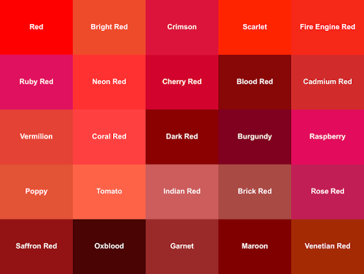 Shades Of Red: +50 Red Colors with Hex Codes
