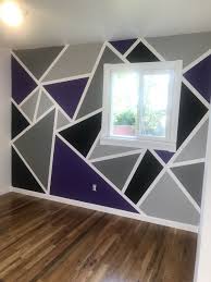 Geometric Accent Wall Accent Wall Bedroom Paint Bedroom Wall Paint Purple Wall Decor
