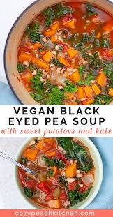 Vegan Black Eyed Pea Soup With Sweet Potatoes And Kale Recipe Black Eyed Pea Soup Sweet Potato Soup Light Soups