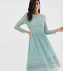 Asos dusky floral ruffle cami maxi dress mauve womens size 12 long formal v neck. Asos Tall Asos Design Tall Premium Lace Midi Skater Dress In Sage Green Shopstyle