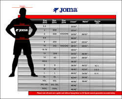 joma sizes guide