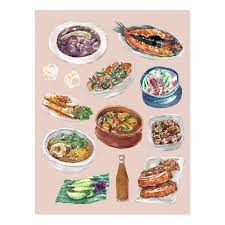traditional filipino food in watercolor pinoy postcard zazzle com in 2021 filipino recipes food food illustrations