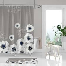 Beige Shower Curtain Bath Mat Blue White Floral Shower Etsy Boho Shower Curtain Gray Shower Curtains Blue Shower Curtains