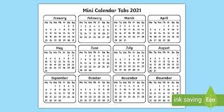 This printable includes 12 monthly mini calendars from january 2021 to december 2021. Mini Calendar Tabs 2021 Teacher Made