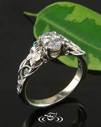 18kt White Gold Organic Plumeria Mounting With Hand Fabricated Curling Vine Filigree And Bezel Set Rubie Hawaiian Wedding Rings Beautiful Jewelry Wedding Rings
