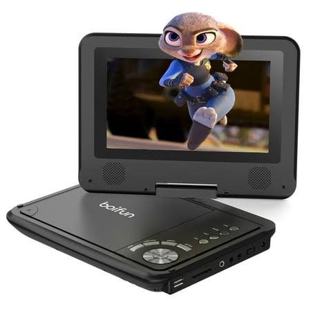 Boifun 9.5'' Portable DVD Player for Kids, 7.5'' Swivel Screen, 5h Battery, Region Free Usb/sd/dvd, DVD Player for Car Travel, Black