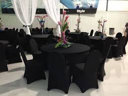 Top Reasons To Choose Black Spandex Linens They Will Pair With Any Color They Will Complemen Banquet Chair Covers Chair Cover Rentals Chair Covers Wedding