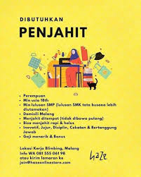 Kerjaan yang bisa dibawa pulang daerah tangerang. Lowongan Penjahit Malang Indah Pratiwi 3 Nov 2020 Loker Atmago Warga Bantu Warga