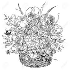 For boys and girls, kids and adults, teenagers and toddlers, preschoolers and older kids at school. Hand Drawing Element Flowers In A Basket Black And White Vector Royalty Free Cliparts Vectors And Stock Illustration Image 52818061