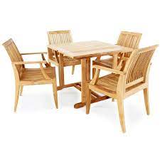 5 Pc Laguna Square Patio Dining Set In 2021 Wood Patio Table Patio Dining Set Teak Garden Furniture