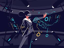 Woman In Vr Glasses Working Process Vr Glasses Illustration Vector Illustration