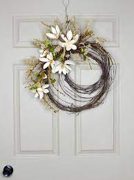 Magnolia Flower Wreath Grapevine Wreath Beige Wreath Fall Door Decorations Wreath Decor Grapevine Wreath