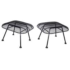 Pair Of Woodard Wrought Iron With Steel Mesh Ottomans