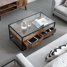 mira home glazen salontafel vintage industrieel glas metaal hout 106x60x45 glazen salontafel salontafeltjes versieren koffietafel diy
